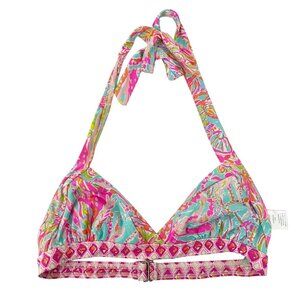 Lilly Pulitzer Scuba to Cuba Bikini Top Pink & Blue Tropical Beach Size Small